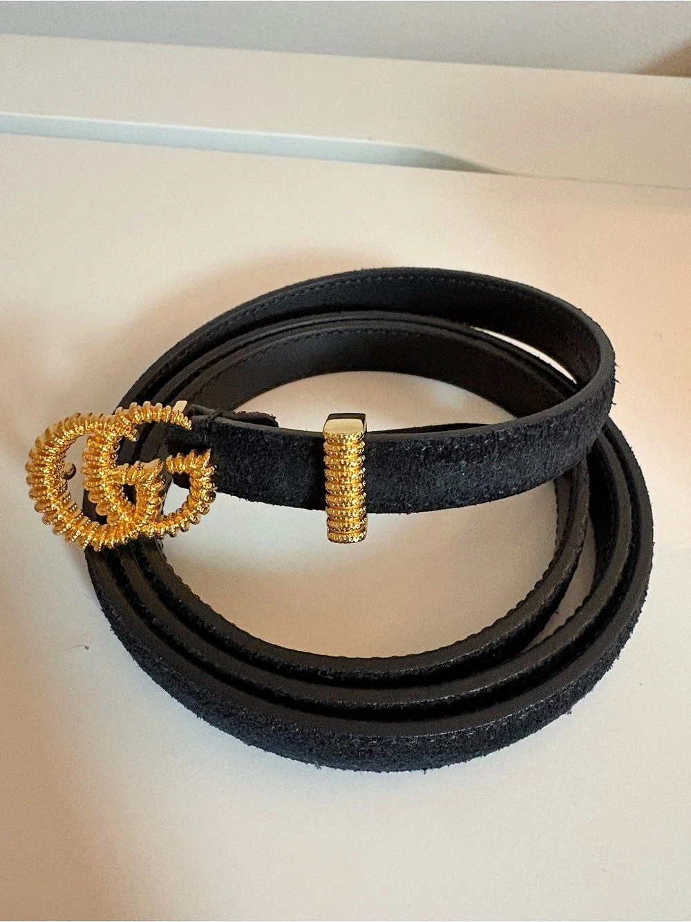 GUCCI GG Marmont Belt in Black Suede Size 95